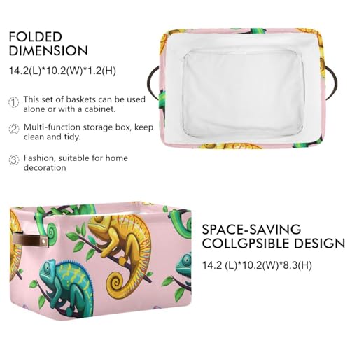 Tropical Reptiles Pattern Storage Bins Collapsible Storage Basket with Metal Frame, Fabric Shelves Bins Closet Baskets with Handles, 2-Pack - size: 2 Pack