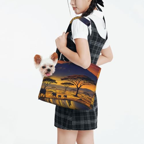 Small Pet Carrier Purse Bag, African Savanna Sunset Print Shoulder Bag for Dogs Cats, Puppy Tote Travel Handbag - color: African Savanna Sunset