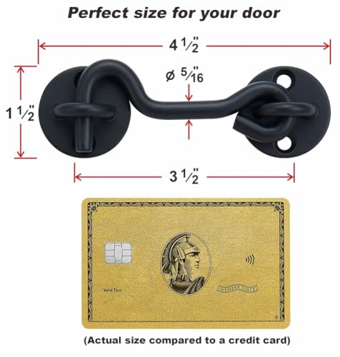 4" Privacy Hook and Eye Gate Door Latch, Easy Barn Door Lock, Black | Solid 5/16" Iron Rod, 2-Layer Powder Coating, Quick Locking for Sliding Barn, Pocket, Closet, Screen Doors, Indoor/Outdoor