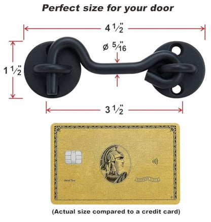 4" Privacy Hook and Eye Gate Door Latch, Easy Barn Door Lock, Black | Solid 5/16" Iron Rod, 2-Layer Powder Coating, Quick Locking for Sliding Barn, Pocket, Closet, Screen Doors, Indoor/Outdoor