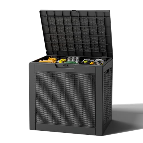 Outdoor Storage Box, Resin Deck Boxes Indoor and outdoor, Waterproof Storage Box Lockable Lid (Black, 35 Gallon) - color: Rattan Black, style: 35 Gallon