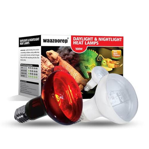 Reptile Heat Lamp Bulbs 100W 2 Pack,Day and Night Infrared Basking Spot Heating Light Combo,UVA Heat Lamp Bulb for Reptile and Amphibians,Bearded Dragon, Lizard, Turtle