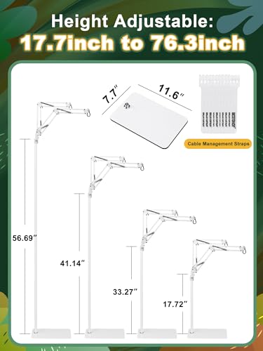 Reptile Light Stand, Single Swing-Arm, White, 15.7-74.3 inch | Adjustable 360° Swing Arm, Heat Bulb Stand, For Bearded Dragons, Turtles, Chameleons, Terrarium Compatible - color: White, size: Dual Swing-Arms