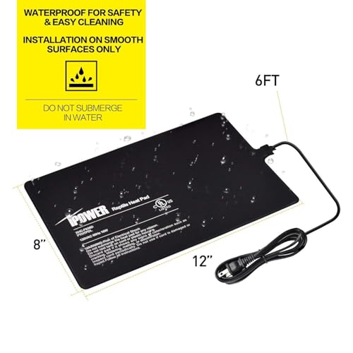 iPower 8x12 Inch Reptile Heat Pad Under Tank Heater, Energy-Efficient & Waterproof Design Terrarium Warmer Mat for Turtles, Lizards, Snakes, 2 Pack - size: 8 X 12 Inch, style: 2 Pack Heat Pad