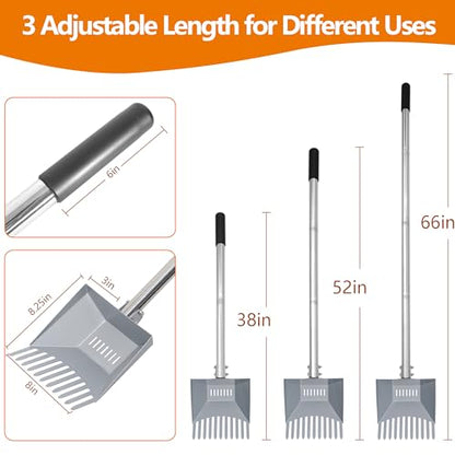 Heavy Duty Pooper Scooper 66in Tempered Spring Steel Scoop Long Stainless Steel Handle Dog Pooper Scooper for Large Dogs Outdoor Pet Waste Removal Shovel | Long Stainless Steel Handle Dog Pooper Scooper for Large Dogs Outdoor Pet Waste Removal Shovel