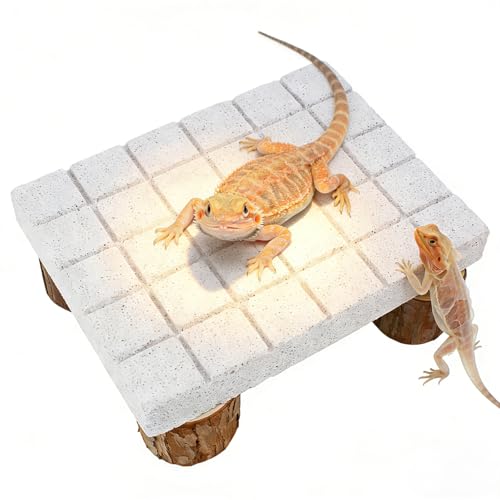 Bearded Dragon Tank Accessories Shedding Rock Reptile Basking Platform | Calcium Stone & Wood Pile, Dead Skin Removal, Claw Grinding Block, Natural Terrarium Habitat Decor, Ideal Basking Lizard