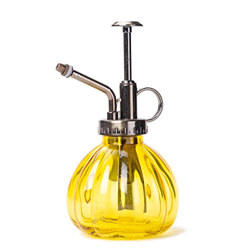 Flower Water Spray Bottle Can Pot Plant Mister | Vintage Pumpkin Style Decorative Glass Plant Atomizer Watering Can Pot with Pump for Terrariums Flowers Potted Plants (Yellow) - color: Yellow