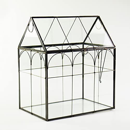 Large Tall Plant Greenhouse Terrarium Glass with Lid, 8.7"X5.9"X10.6" Inches Indoor Tabletop Orchid Succulent Cacti Terrarium Kit NA (House Black A)