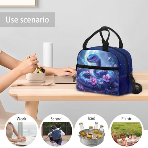 Kids Lunch Bag Snake Pattern: Holds Lunch Energy Meal + Water Bottle + Snacks - Insulated Lunch Box Keeps Cool- Ideal for Reptile Expo, School & Outdoor Adventure - color: Snake