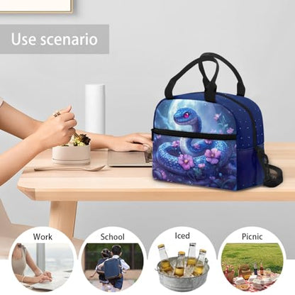 Kids Lunch Bag Snake Pattern: Holds Lunch Energy Meal + Water Bottle + Snacks - Insulated Lunch Box Keeps Cool- Ideal for Reptile Expo, School & Outdoor Adventure - color: Snake