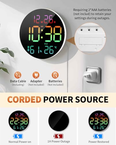 10 Inch Large Digital Wall Clock with 13 Color Changing Remote Control, Date Week Temperature, Auto Brightness Dimmer Big Clock with Night Lights,RGB - color: Rgb