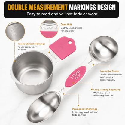 16PCS Magnetic Measuring Cups and Spoons Set with Leveler – Strong N52 Magnets, Premium 304 Stainless Steel, Double Sided Measuring Spoons, Easy to Read Engraved Measurements for Baking & Cooking