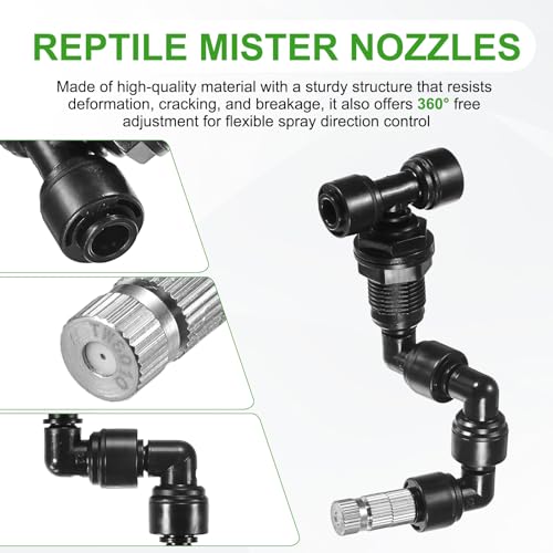 M METERXITY Reptile Mister Nozzles, 0.8mm Pore Copper 1/4" Reptile Misting Spray Nozzle with Filter Plug for Terrarium/Paludarium/Vivarium, 360 Degree Adjustable Nozzle [Black] - color: Black + Silver Tone, size: 0.8mm
