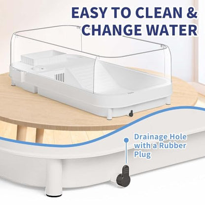 Moonorange Large Turtle Tank with Water Pump, Acrylic Turtle Tank Starter Kit with Heightened and Curved Fences, Multi-Function Areas, Bottom Drainage - color: White (Large Tank)