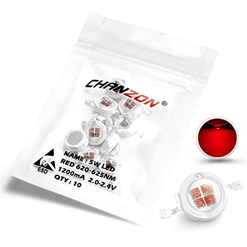 CHANZON 10 pcs High Power Led Chip 5W Red | (1200mA / DC 2V - 2.4V / 5 Watt)Super Bright Intensity SMD COB Light Emitter Components Diode Bulb Lamp Beads DIY Lighting - color: E) Red
