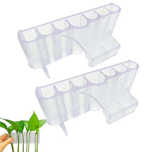 2 Pack 7-Hole Aquarium Plant Holder with Long Hook - Hanging Aquatic Plant Pot for Fish Tank, Versatile Plant Holder - Ideal for Aquascape Decorations on Top of Tank (Transparent) - color: Transparent