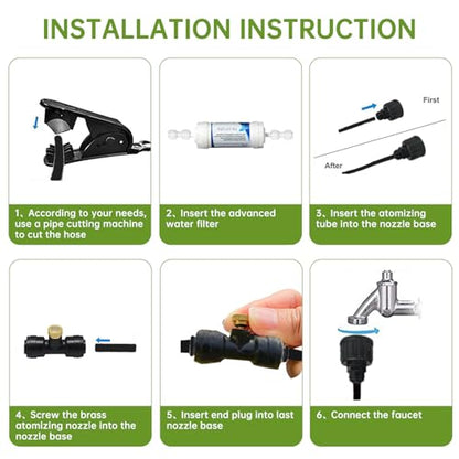 Funpynani 30FT Outdoor Misting Cooling System‌ - Patio Garden Kit with ‌Brass Nozzles & UV Tubing‌, DIY Install for ‌Pool, BBQ, Greenhouse‌, Water-Saving High Pressure Cooler - size: 30FT