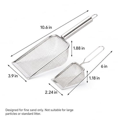 Stainless Steel Hamster Sand Scoop Set, 1mm Fine Mesh & Standard Scoop Combo, Small Pet Sand Bath Cleaner for Hamsters, Gerbils, Mice, Reptiles, Easy Sifting for Fine Sand