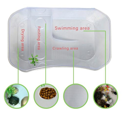 PINVNBY Plastic Turtle Tank with Basking Platform,2 PCS Aquatic Turtle Tank with Artificial Tree,Turtle Breeding Box & Hermit Crab Habitat Terrariums Easy to Clean,Durable,Safe(White) - color: White, size: 【2 PCS】