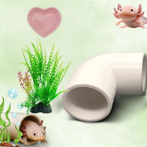 Axolotl Hide Tube Silk Plants and Feeding Bowl for Aquarium, Axolotl Hides Cave Feeding Bowl and Aquatic Green Plant Set, Aquarium Decor, Fish Turtle Tank Accessories Decorations (White, 11 * 3.5in)