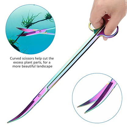 15" Aquarium Aquascape Tools Kit 4P Stainless Steel Aquascaping Set | 4in1 Extra Long Full Metal Design, Scissors, 2P Tweezers And Sand Spatula, For Trimming Plants, Arranging Sand And Aquascape - color: Colorful