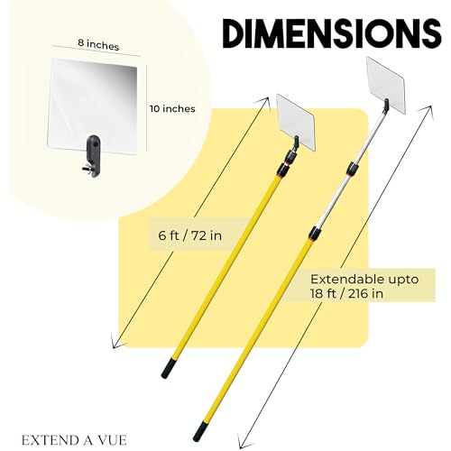 Inspection Mirror - Telescoping Heavy Duty, Lightweight & Durable, 6 ft - 18 ft Pole, 8 x 10 inch Acrylic Mirror - size: 8 x 10 inch Acrylic Mirror, style: 6 ft - 18 ft Pole