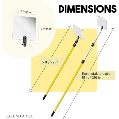 Inspection Mirror - Telescoping Heavy Duty, Lightweight & Durable, 6 ft - 18 ft Pole, 8 x 10 inch Acrylic Mirror - size: 8 x 10 inch Acrylic Mirror, style: 6 ft - 18 ft Pole
