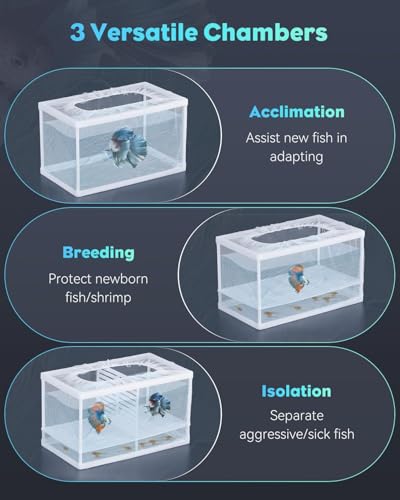 Pawfly Fish Tank Breeder Net Aquarium Fish Breeder Box with Nylon Mesh & Suction Cups, Fish Separation Net Large Isolation Box, Fish Fry Hatchery Incubator Hatching Box for Baby Fish Shrimp Betta - size: Large