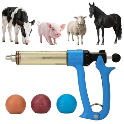 50ml Semi-Auto Repeating Livestock Syringe Gun, 5 Dose Settings | Ergonomic Grip, Clear Barrel & Luer Lock, Vet Injector for Cattle, Horses, Goats, Sheep & Pigs - color: Blue50ML