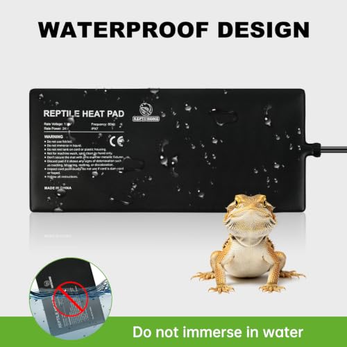 Reptile Heat Pad 8" X 18" 24W, Under Tank Heat Mat for Reptiles, Waterproof Hermit Crab Heating Pad for Terrarium, Snake, Turtle, Lizard - size: 8*18inch