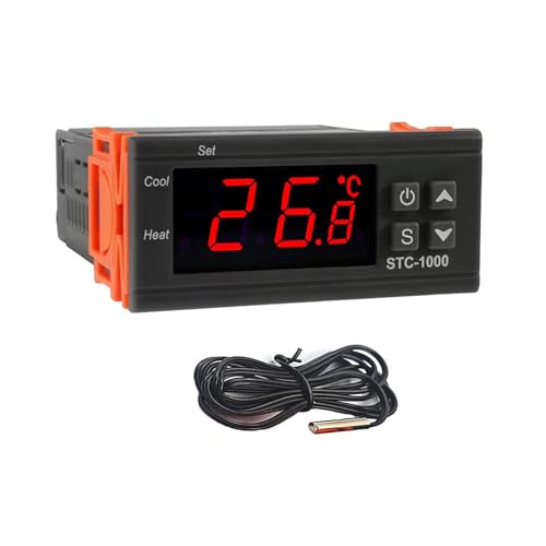 STC-1000 Digital Temperature Controller AC 10A 110V-220V (1 Pack) | Digital LED Temperature Controller Heating Cooling Centigrade Thermostat 2 Relays Output with NTC Sensor Probe
