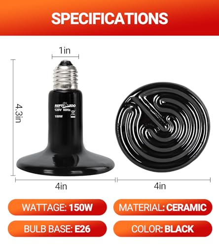 REPTI ZOO 150W Reptile Heat Lamp 2Pack Ceramic Heat Emitter Night Heat Lamp Bulbs Reptile Terrarium Heat lamp Tank Heat Bulb for Turtle Bearded Dragon Gecko Lizard Snake Chicken E26 - style: 150W/2PCS