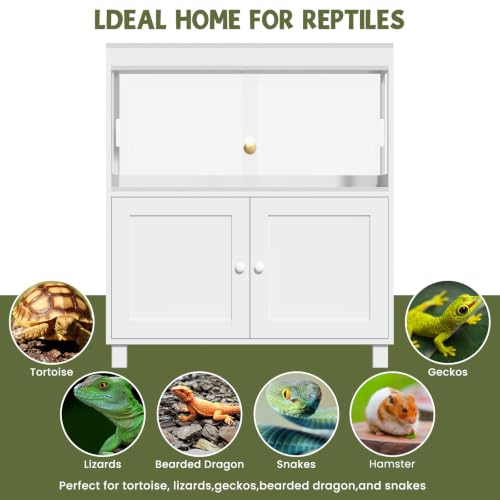 Large Reptile Tank 60 Gallon with Cabinet – Bearded Dragon Tank with Sliding Door Handle, Wheels & Metal Mesh Roof for Lizards and Geckos