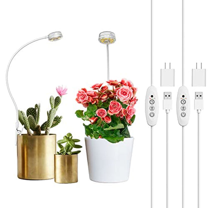 SANSI Grow Lights for Indoor Plants, Pot Clip-On Plant Light, 2-Pack | Full spectrum LED plant lamps for indoor growing; 4-level dimmable; 3/6/12H timer; 5V pot clip lights for small plants - size: 2-Pack