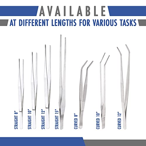 Comfecto 15 Inch Extra Long Tweezers Stainless Steel Straight Serrated Tip, Non Slip Reptile Feeding Tweezer Tongs Tool for Aquarium Aquascaping Cooking | Non Slip Reptile Feeding Tweezer Tongs Tool for Aquarium Aquascaping Cooking - style: Straight Tip -