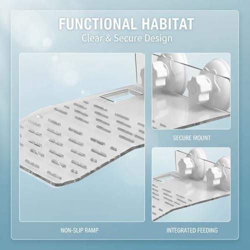 Reptile Basking Platform for Large Turtle Tank, Clear Aquarium Turtle Dock with Suction Cups, Inclined Ramp, Floating Habitat Resting and Feeding Area
