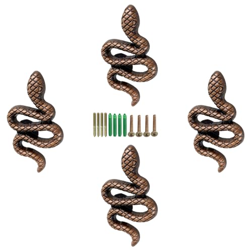 Snake Coat Hooks, Animal Wall Hooks, for Hanging Jackets, Bags, Wardrobes, Towels, Scarves, Kitchen Walls 4 Pieces (Red Bronze) - color: Red Bronze