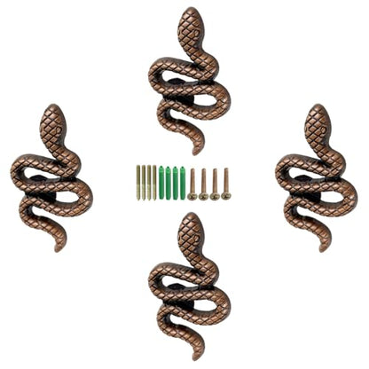 Snake Coat Hooks, Animal Wall Hooks, for Hanging Jackets, Bags, Wardrobes, Towels, Scarves, Kitchen Walls 4 Pieces (Red Bronze) - color: Red Bronze