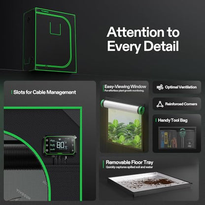 VIVOSUN S425 2x4 Grow Tent 48"x24"x60" High Reflective Mylar Tent | Easy View Observation Window & Floor Tray, 100% Reflective Mylar Interior, Sturdy Metal Frame for Hydroponic Setup - size: 48"x24"x60"