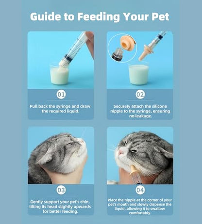 Silicone Feeding Nipple and Syringes for Newborn Kittens, Puppies, Small Animals,3 Size Nipple+3ML/10ML /12ML Feeding Syringe