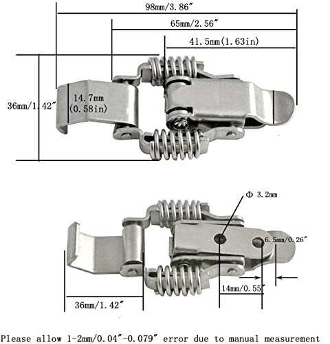 NRC&XRC Stainless Steel Rustic Industrial Double Spring Locking Latch Hasp Chest Toggle Catch Clasp Furniture Hardware Accessories w/Screws (2, M) - size: Medium