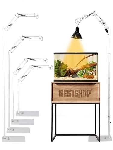 Reptile Light Stand, Single Swing-Arm, White, 15.7-74.3 inch | Adjustable 360° Swing Arm, Heat Bulb Stand, For Bearded Dragons, Turtles, Chameleons, Terrarium Compatible - color: White, size: Single Swing-Arm