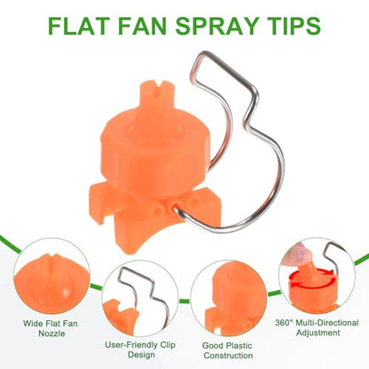 M METERXITY 3-Pack Flat Fan Spray Tips, 2.8mm Pore Plastic Spray Nozzle with Clip Adjustable Atomization Nozzle for 1-1/4" Hose, 0.48 Cubic Meters Per Hour [Orange, 65 Degree] - size: 2.8mm x 1-1/4"
