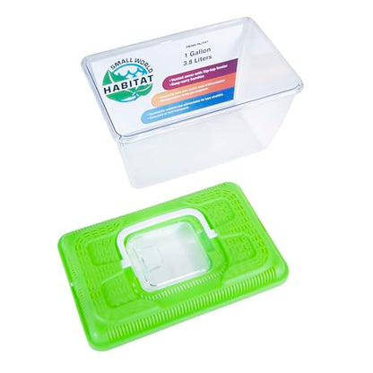 Penn-Plax Small World Habitat 1 Gallon Tank - Portable & Transparent Plastic Tank - Ventilated Lid, Flip-Top Feeder & Easy-Carry Handle -Ideal for Small Critters & Aquatic Pets -Green, 10x5.43x6.26 In - size: 1 Gallon