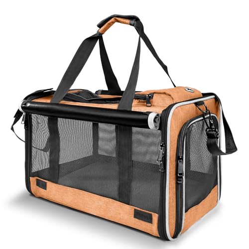 GAPZER Dog Carry Bag Puppy, Pet Soft-Shell Portable Kennel Crate 0-15 lbs | Privacy Protection Big Kitten Car Travel Cloth Carry Bag up to 20 lbs, Small Animal Portable Mesh Kennel Cage for Vet Visits - color: Muskmelon-Orange