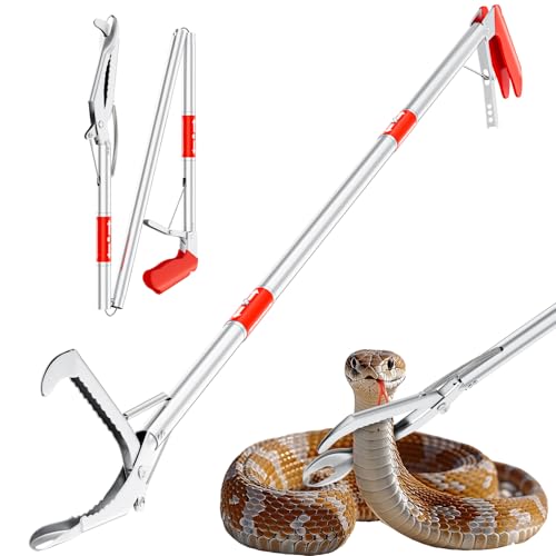 50" Collapsible Snake Grabber Tongs, Stainless Steel Snake Catcher Tool | Wide Jaws & Non-Slip Handle – Humane Reptile Handling Tool for Home, Yard & Outdoor Safety