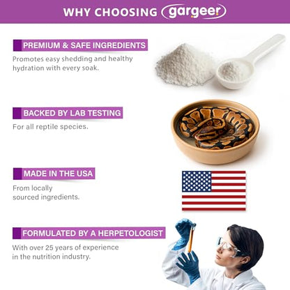 Gargeer 4oz ReptiShed, Reptiles Easy Shedding Support | USA Made | Therapeutic soaking bath powder. Electroyltes & Botanical Herbs. Restores skin fluid balance & elasticity !
