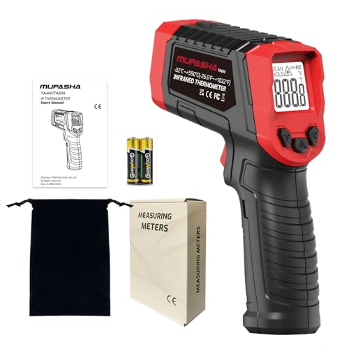 MUFASHA Infrared Thermometer Temperature Gun Laser High Temp Thermometer with LCD Display Non-Contact Industrial Pyrometer 12:1 Distance Ratio -25.6℉ to 1022℉ for Cooking Pizza Oven Griddle - color: red