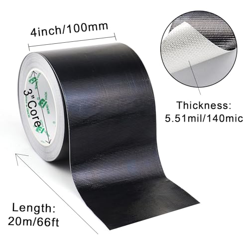 BOMEI PACK Adhesive Black Aluminum Foil Heat Shield Tape Barrier 4in x 66ft, Fiberglass Thermal Insulation Reflective Material High Temp Protection 1 Pack - size: 4inch x 66ft