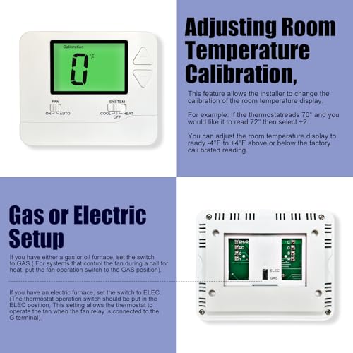 Heagstat H701 Non-Programmable Thermostat for Home up to 1 Heat/1 Cool | Manual Operation COOL & HEAT, Green Backlight - color: Green Backlight